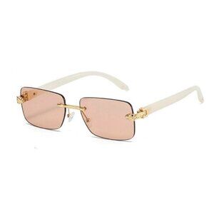 Mens Leopard Head Pink Tint Rimless Gold Frame Hip Hop Buffs Sunglasses